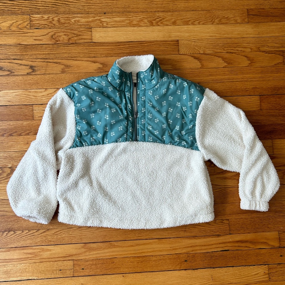 Universal Thread Womens Half Zip Pullover, Cream and Green, Size Large
